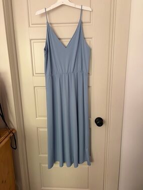 H&M Powder Blue V-Neck Midi Dress with Spaghetti Straps
